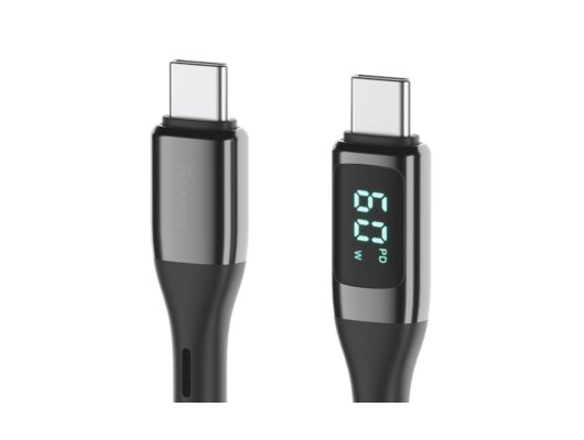 Кабель OLMIO GEEK Type-C-Type-C 60W USB2.0 1.2м тканевая оплетка дисплей (499618) Черный